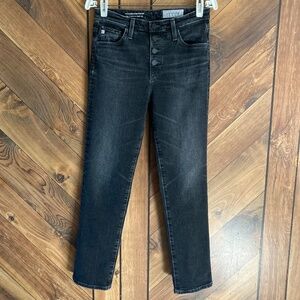 AG the Isabelle High Rise Button Up Straight Crop Black Jeans 27